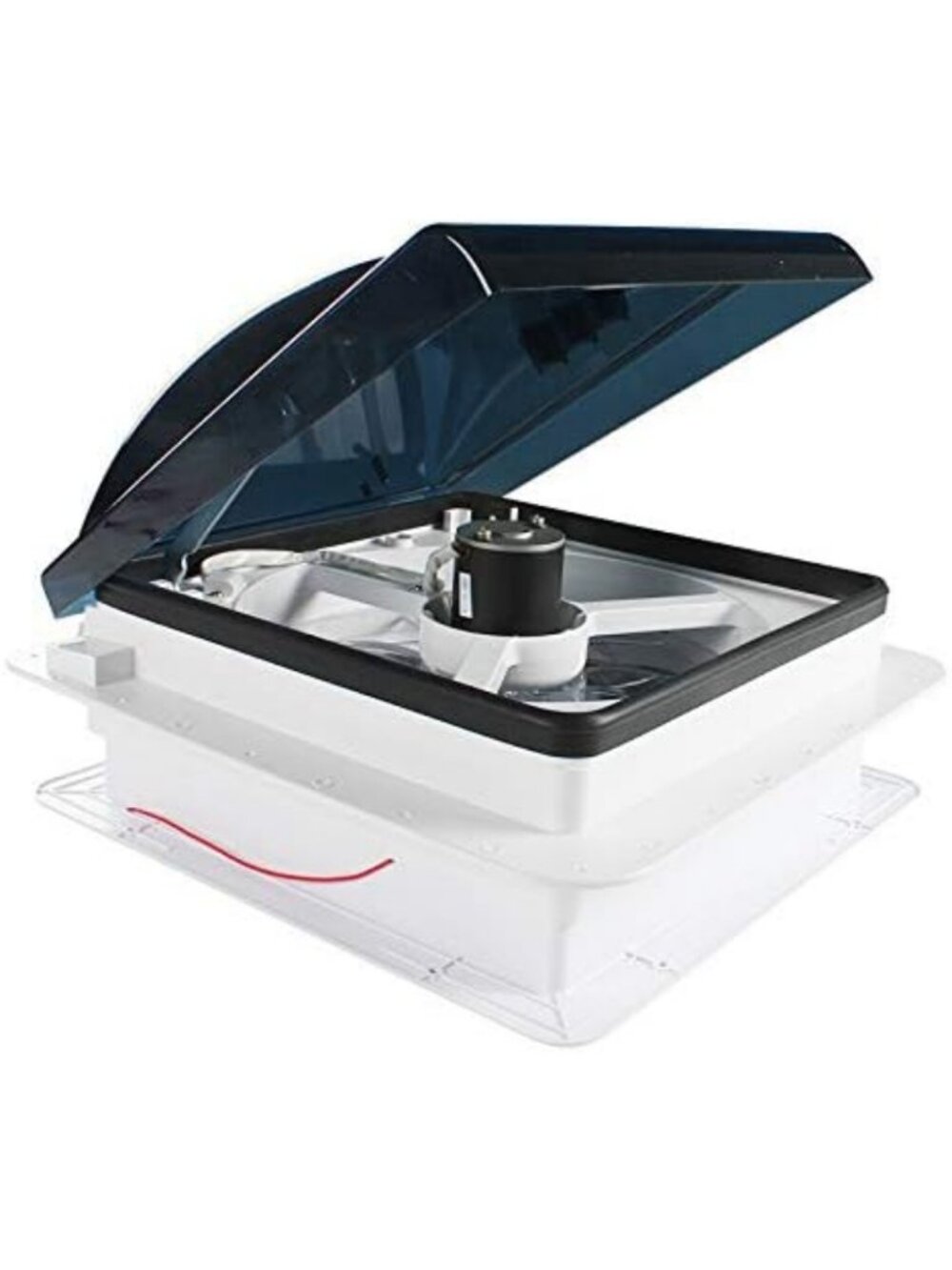 14x14 RV Roof Vent Fan - 12V Reversible Manual Lift with Smoked Lid for Optimal